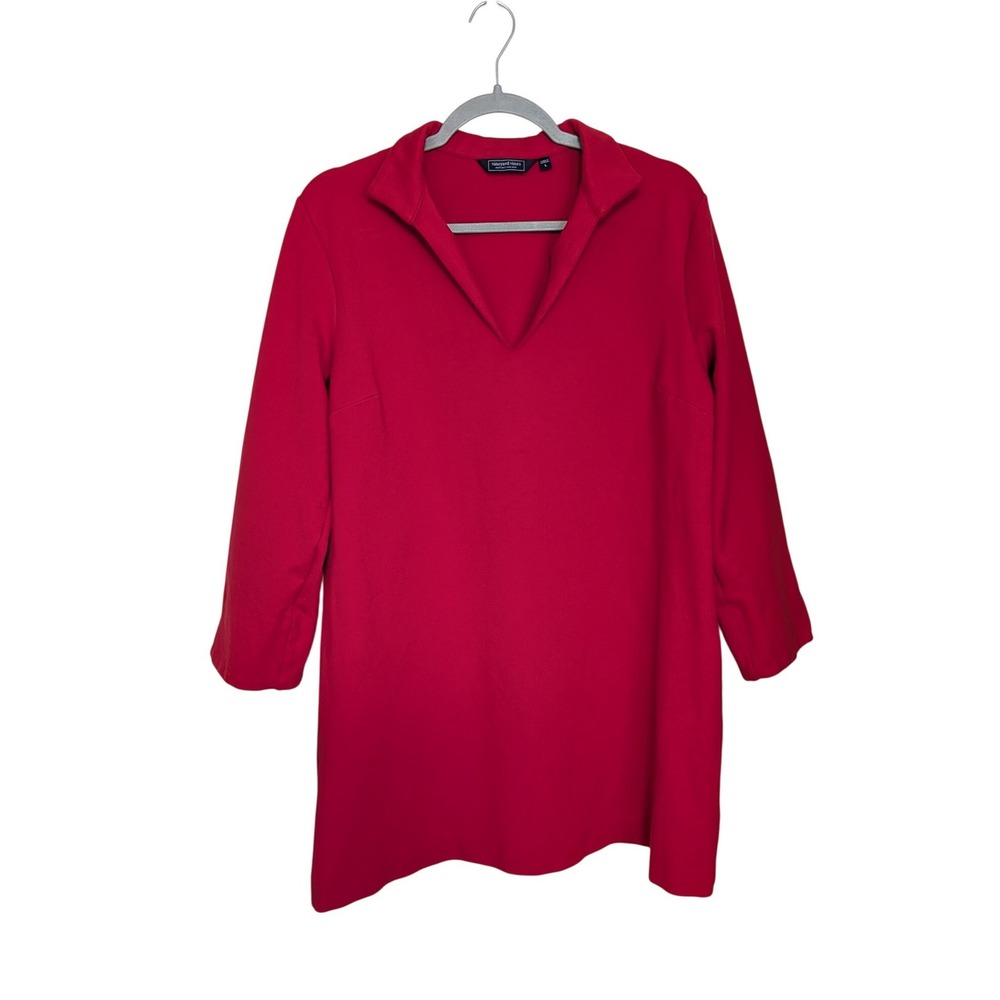 Vineyard Vines Red Blythe Ponte Popover Knit Collared Shift Dress Large